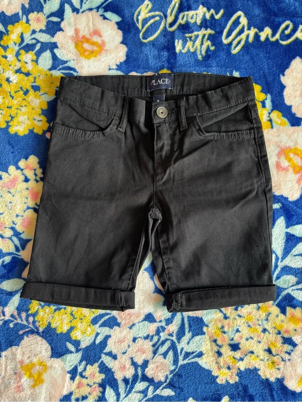 Place Girls Black Rolled Cuff Hem Cotton Bermuda Shorts | Size: 6